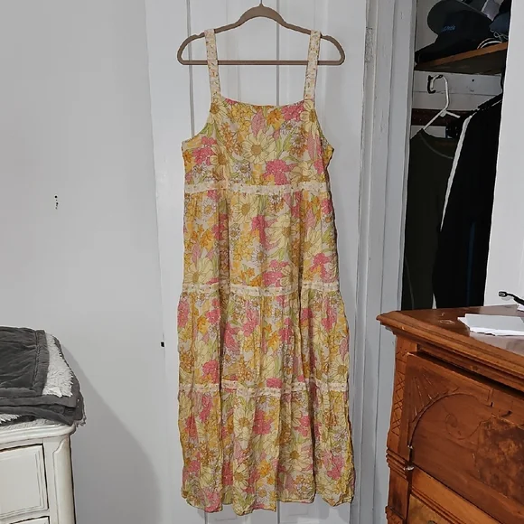 American Eagle Outfitters | Dresses | Nwt American Eagle Outfitters Yellow  And Pink Tiered Maxi Sundress | Poshmark
